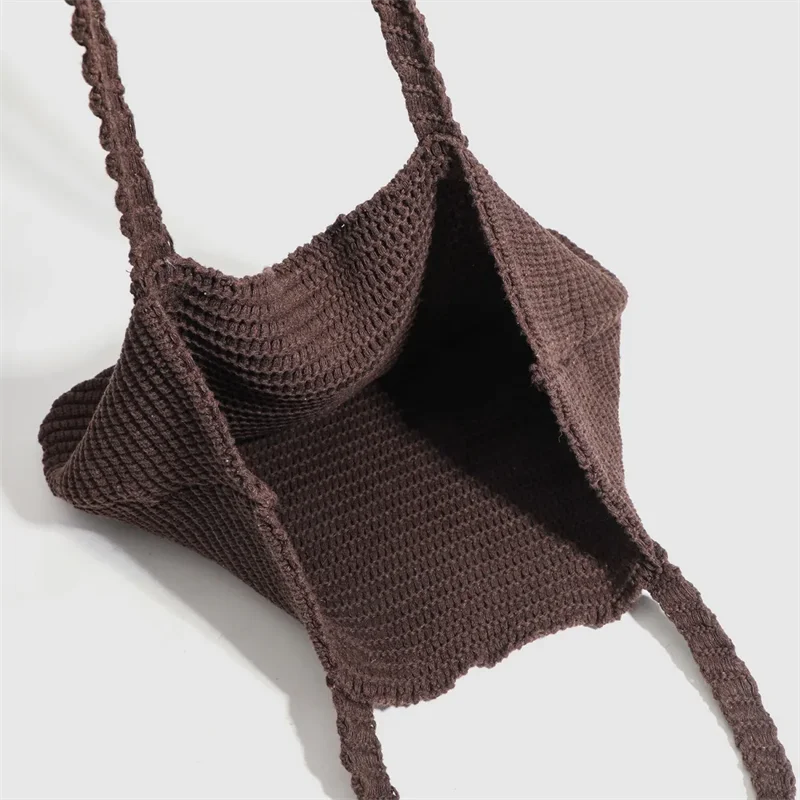 Retro Gestrickte Handtasche für Frauen Herbst Winter Neue Koreanische Ausgabe Einfarbig Gestrickte Tasche Große Kapazität Reise Handheld Tasche – Detail 22