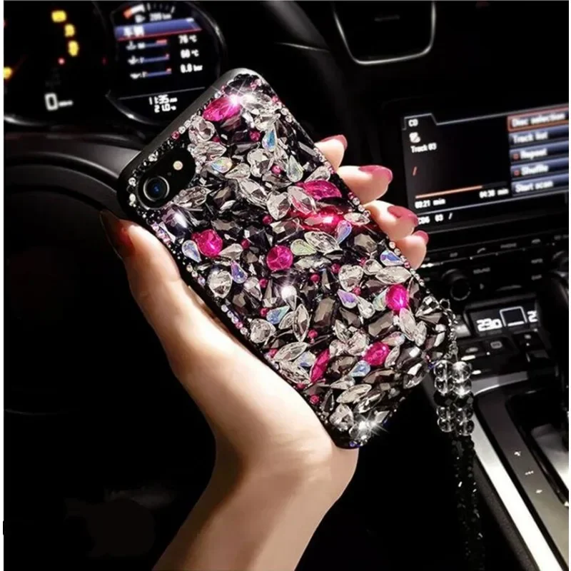 Diamond Glitter Rhinestones Case Cover, Long Chain Strap, Luxury, Cute, Fit for IPhone 15, 14, 11, 12, 13, 14Pro Max, 15Pro