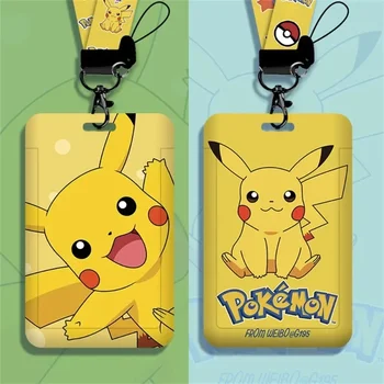 การ์ตูนน่ารัก Pokemon Pikachu ผู้ถือป้าย ID สายคล้องคอจี้ประตูผู้ถือบัตรสาว Lanyard Credential Holder