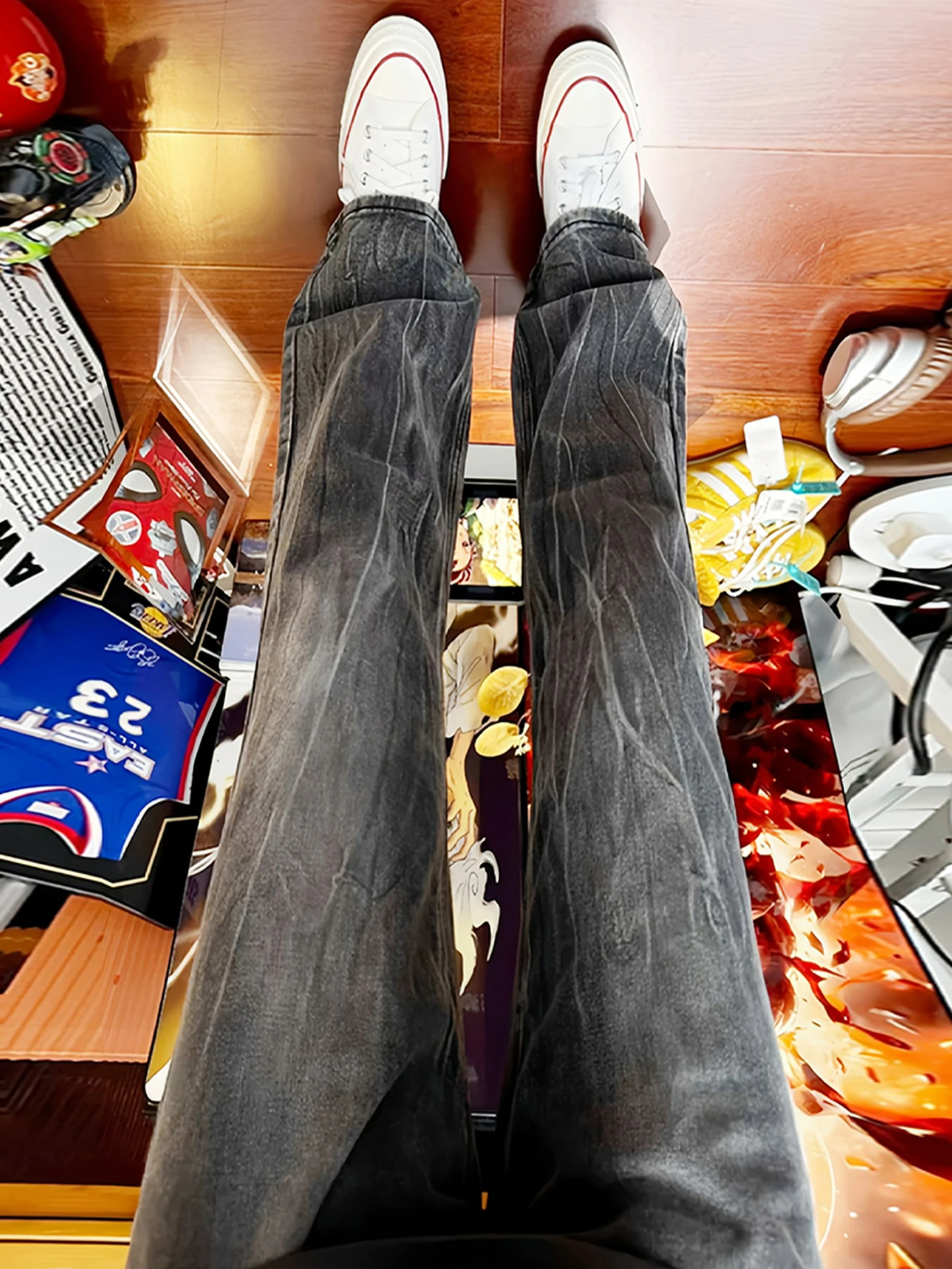 

Мужские джинсы Bla Waed Lightning Pattern, прямые, с эффектом удлинения ног, микро-клеш, осенняя мода