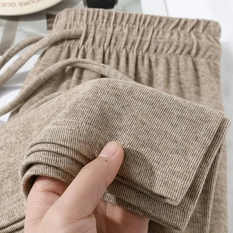 

Удобная узкая версия брюк с высокой талией из клейкого риса для женщин, широкие брюки с драпировкой овсянки, весенне-осенние брюки