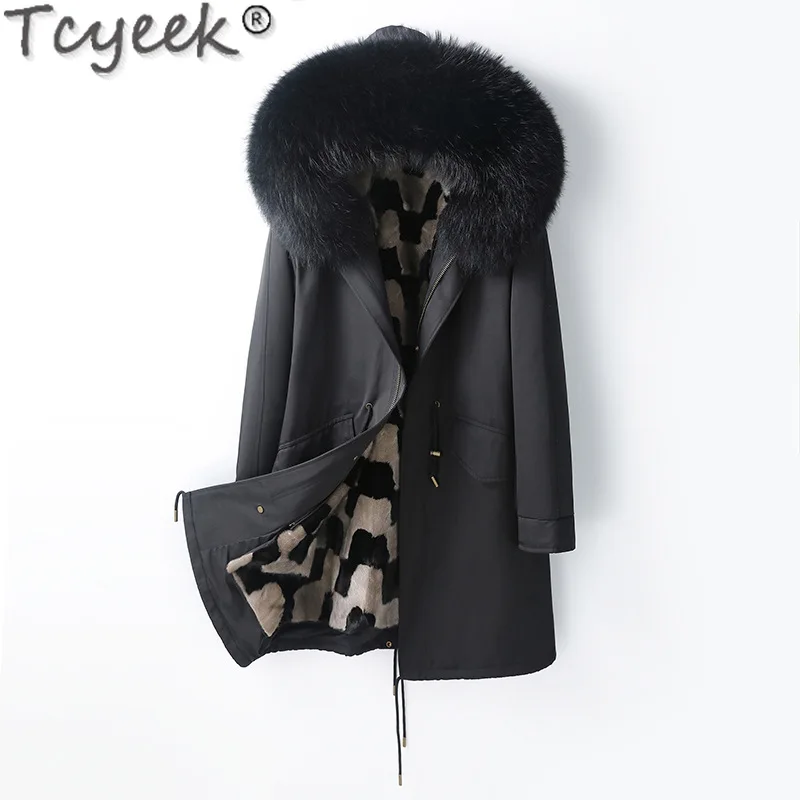 

Tcyeek Real Mink Fur Parka Winter Jackets for Women Clothing Warm Fox Fur Collar Coat Elegant Womens Fur Coats Casaco Masculino