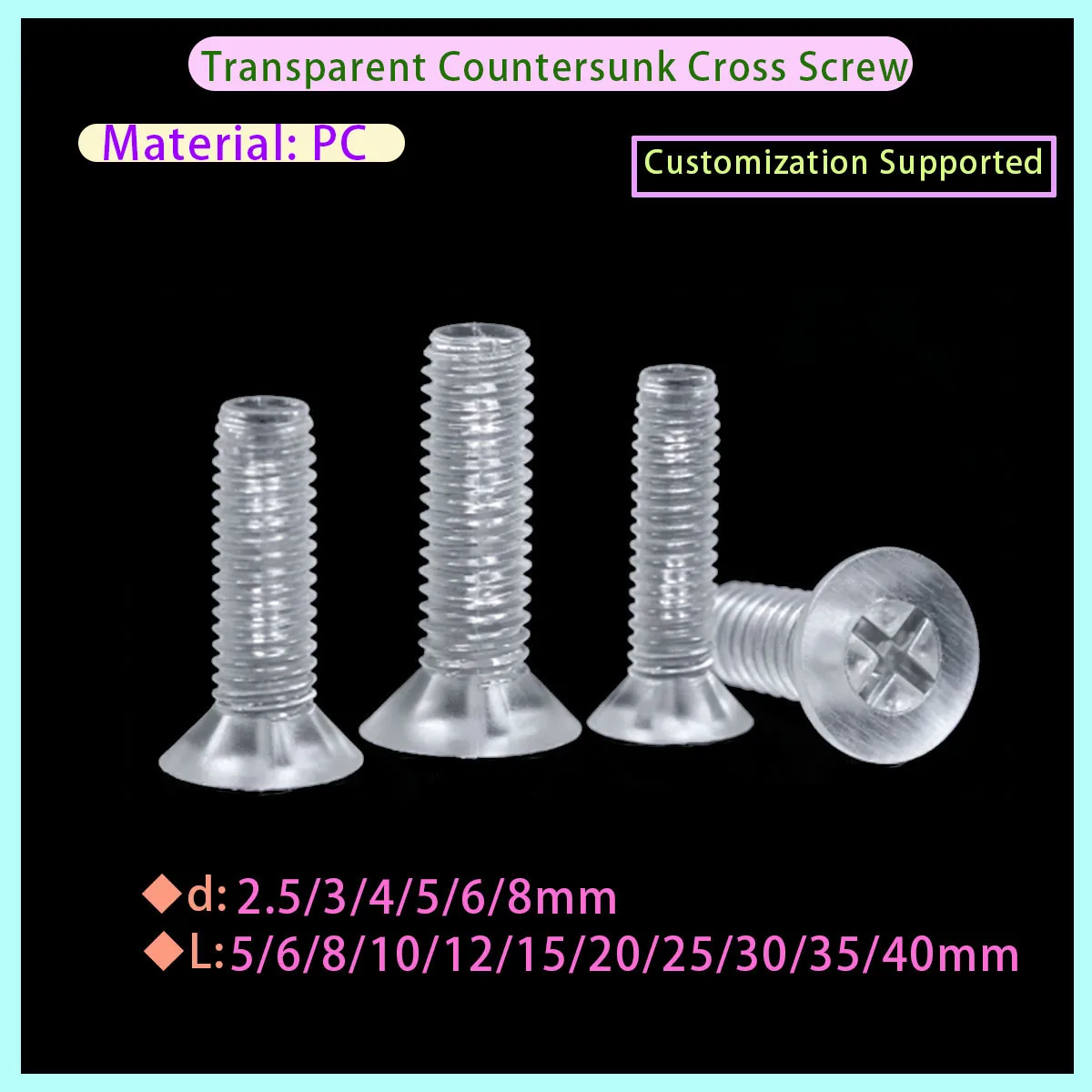 M2.5-M8 Clear PC Phillips Countersunk Plastic Screws Transparent Insulated Acrylic Fasteners