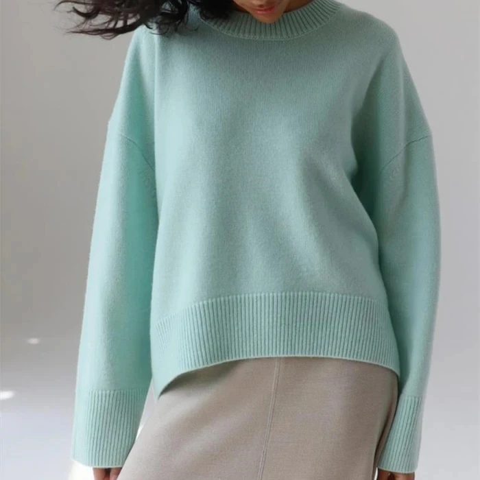 سترة نسائية لخريف 2025 بلوفر سميك أنيق كبير الحجم برقبة دائرية محبوك شتاء دافئ سترات نسائية بأكمام طويلة