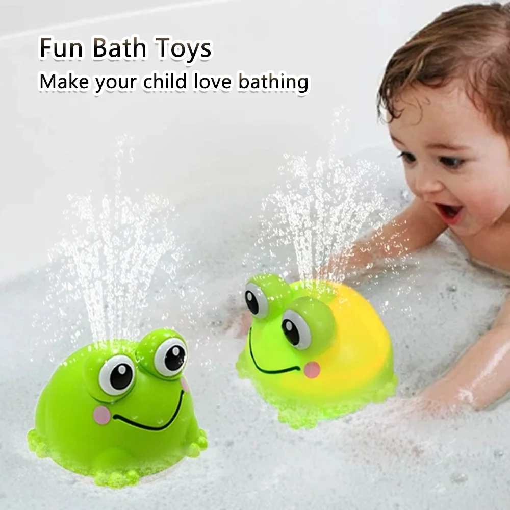 Brinquedo de banho de sapo com spray de detecção automática com botão de luz LED - Bateria/USB recarregável brinquedo de brincar de água para chá de bebê para presentes de crianças
