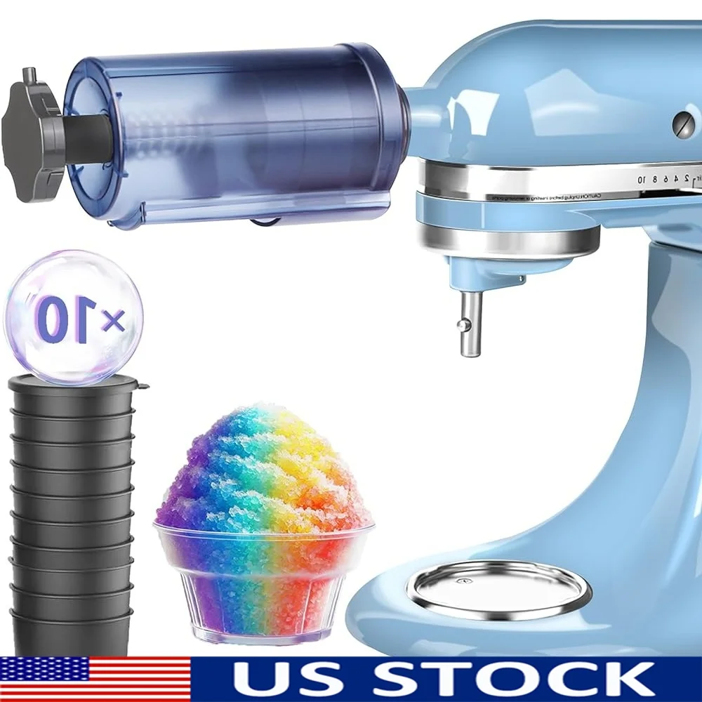 

Shaved Ice Maker Attachment Kitchen Aid Mixer Includes 10 Molds Easy to Use Perfect Snow Cones and Summer Desserts