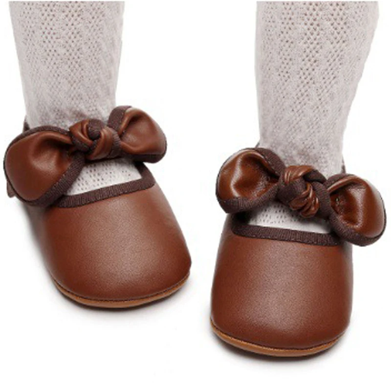 Chaussures en similicuir avec semelle en caoutchouc coordonnante pour bébés filles, chaussures de princesse pour tout-petits, nœud papillon Mary, chaussures plates à essence CPull, premiers marcheurs