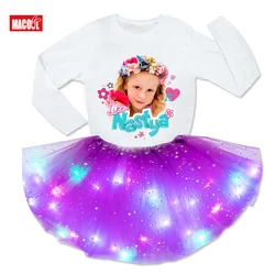 Girls Tutu Dress Nastya Outfits 2pcs Set Princess 6 Years Party Light Tutu Suits Birthday Outfits Long Sleeved Shirt Tutu Skirt