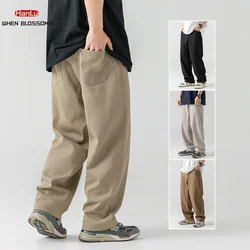 100% Cotton Mens Cargo Pants Loose Overalls Autumn Winter Wide-leg Trend Y2k Casual Solid color Pants Womens Trousers