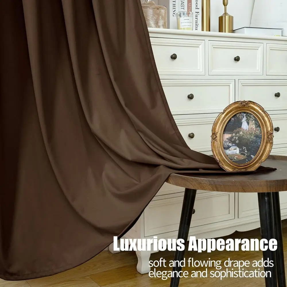 ستارة مخملية بنية داكنة معزولة حراريًا 90، مجموعة من لوحتين لغرفة المعيشة، باب منزلق، خصوصية غرفة النوم