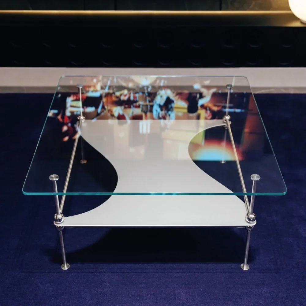 Arc stacked square coffee table tempered glass metal minimalist medieval Bauhaus