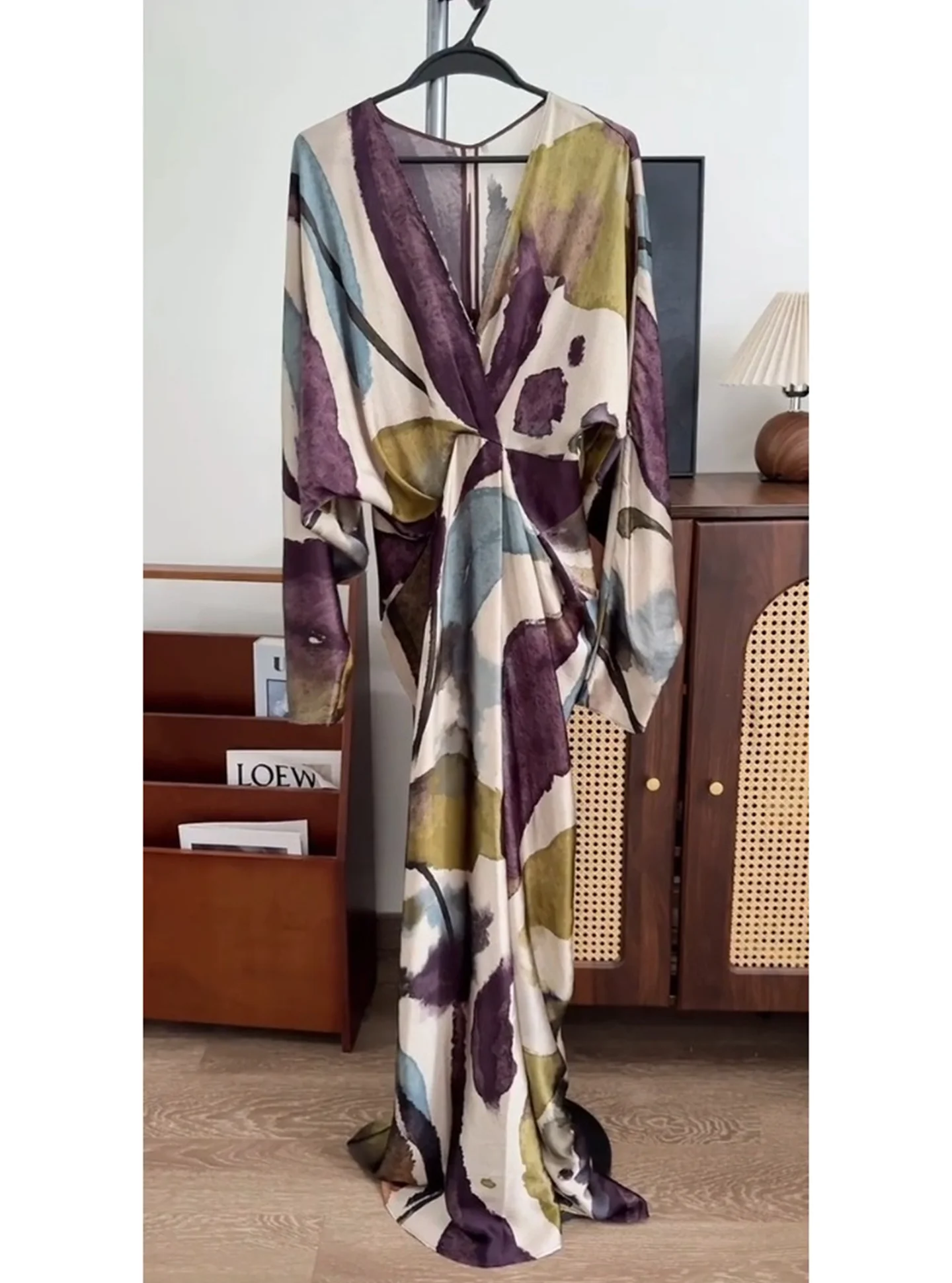 Ele paarse bloemenprint lange Dr dames herfst luxe sensatie geschikt voor Vaion V-Ne Svel Fairy rok