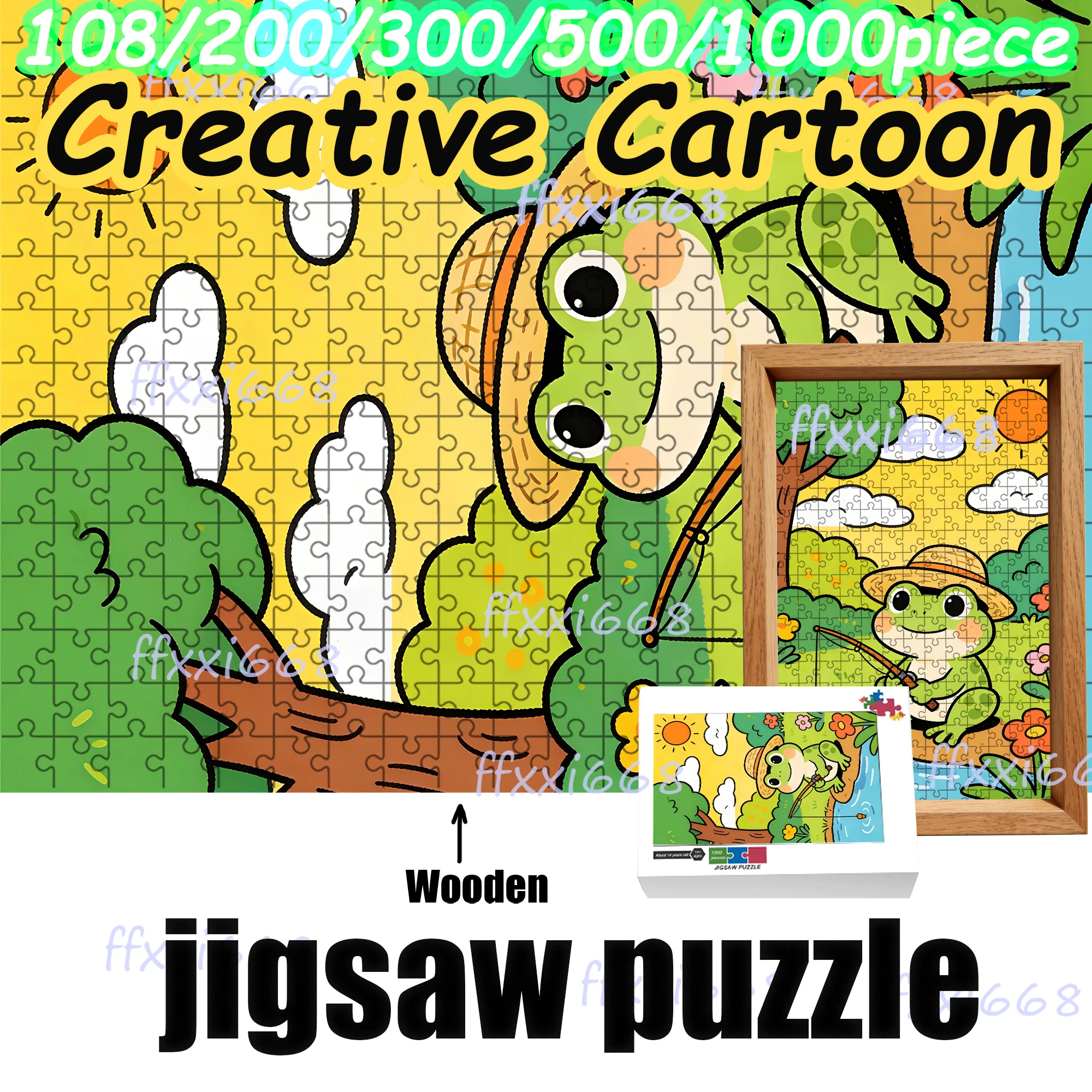 

Креативный мультяшный пазл с милой лягушкой-рыбаком, 108/200/300/500 деталей, деревянный пазл, высокое качество, подарок, веселая игра для вечеринок