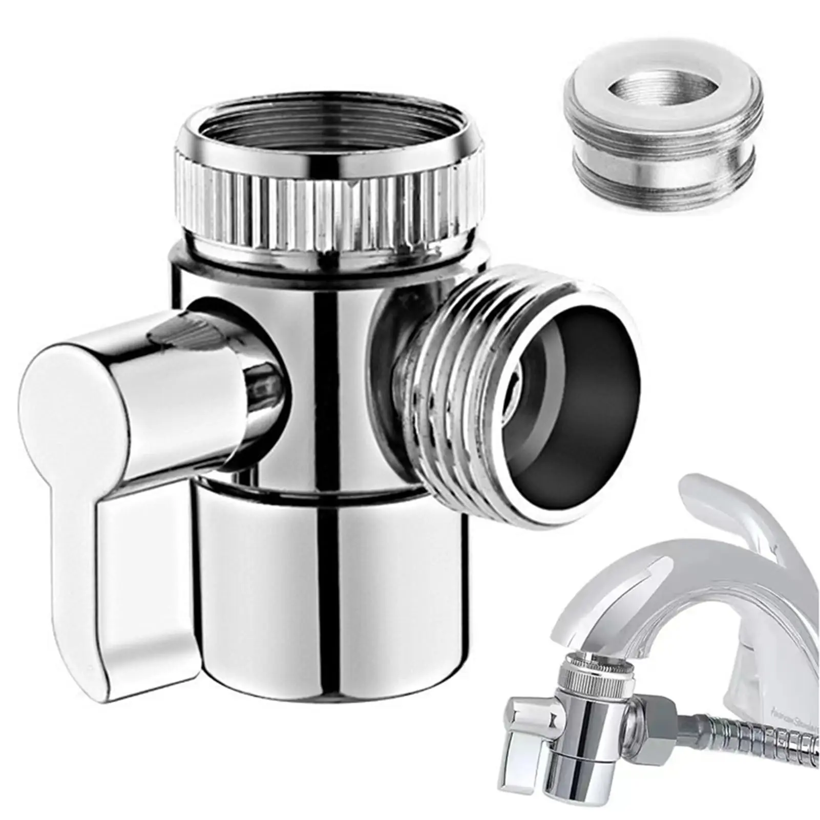 

Shower Diverter Valve 3 Way Kitchen Tap Diverter Brass Sink Faucet Splitter M22 X M24 Adapter Replacement Part for Bathroom Bath