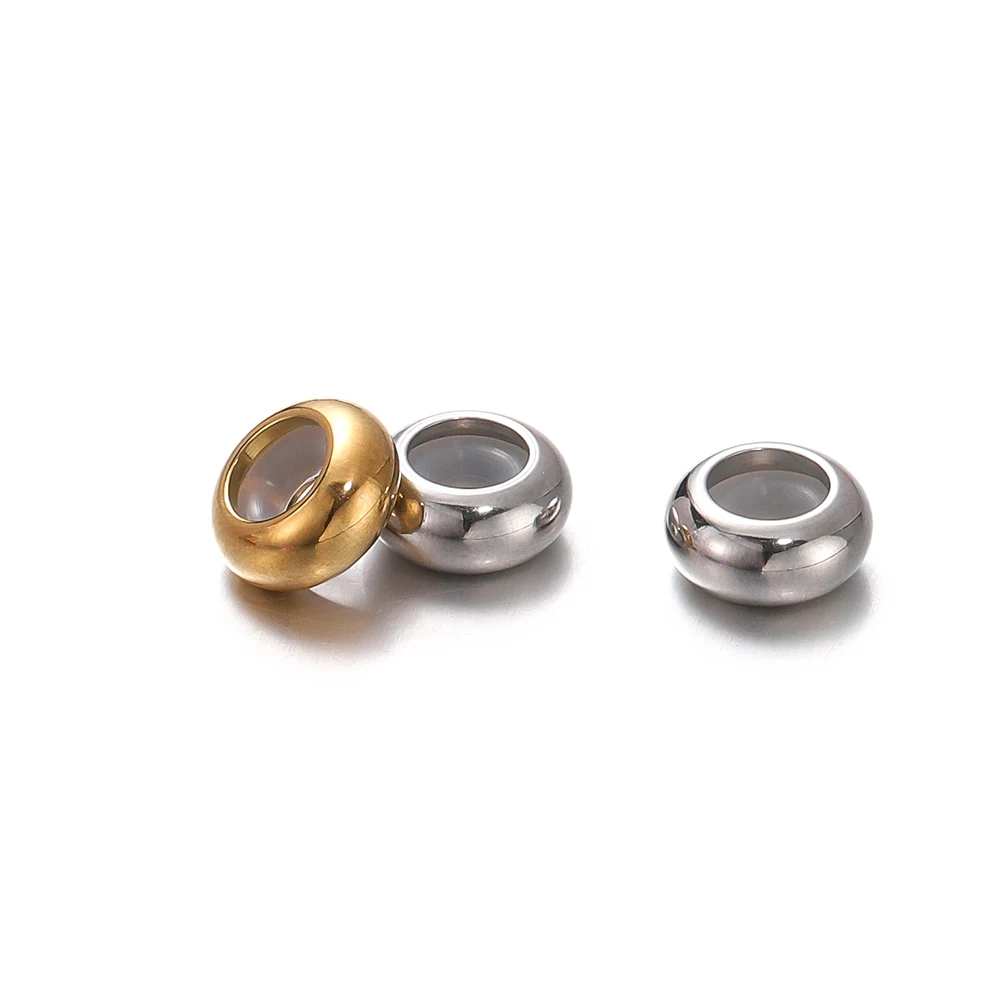 10 Teile/los Edelstahl Anpassung Perlen mit Rutschfester Silikon Ring Gold Farbe Stopper Spacer Perlen für Schmuck Machen – Detail 3