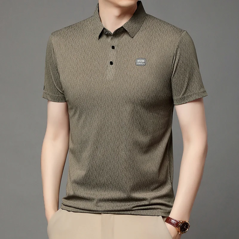 Herren Kurzarm-Poloshirts mit Vertikalen Streifen Lässige Leichte Atmungsaktive Oberteile mit Logo-Emblem für Männer – Detail 17