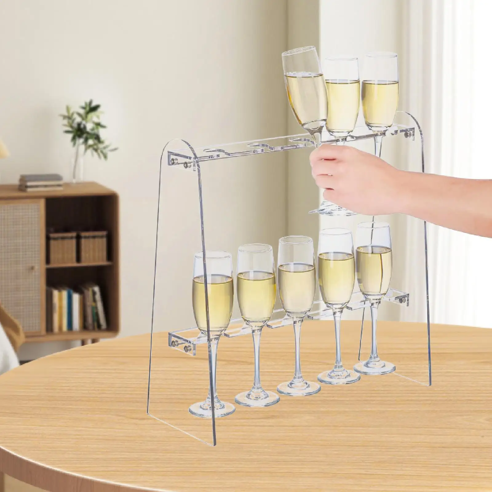 Tabletop Two Tier Champagne Stand 10 Slots Acrylic Glassware Display Rack for Wedding and Bar