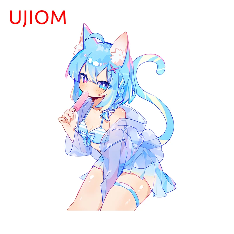 UJIOM 13cm X 8.2cm Cartoon Furry Girl Wall Stickers Cute Cat Ear Minty Style Picture Decals Creative Home Accessories