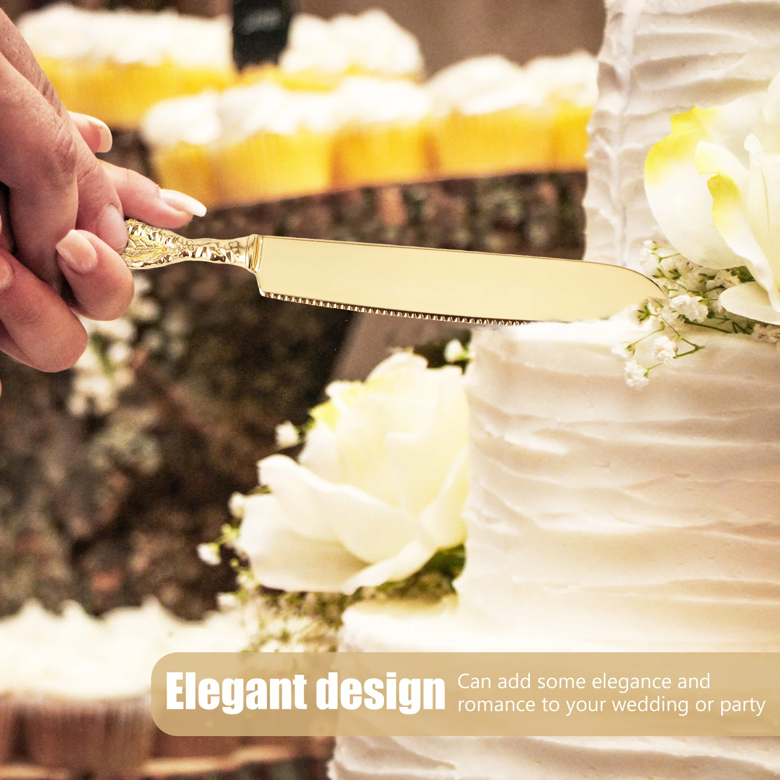 2Pcs Cake Knife Shovel Set Golden Vintage Zinc Cutlery Set Wedding Gift Cake Cutting Tools Wedding Birthday Party Supplies