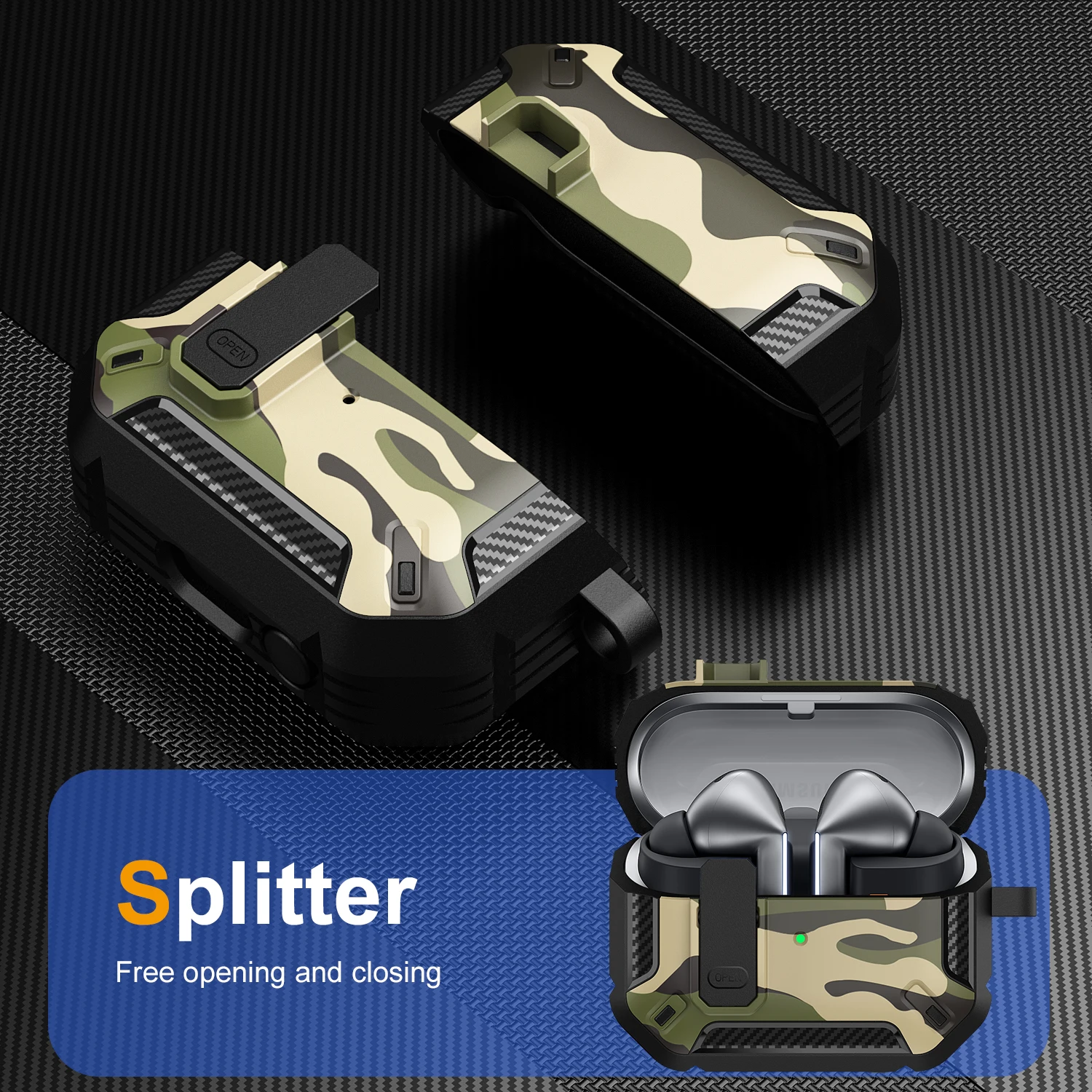 Stylish Camouflage Cover For Samsung Galaxy Buds 3 Pro Buds3 Pro Buzz 3 Pro Case With Lock Rugged Shell Armor Shockproof Sleeve