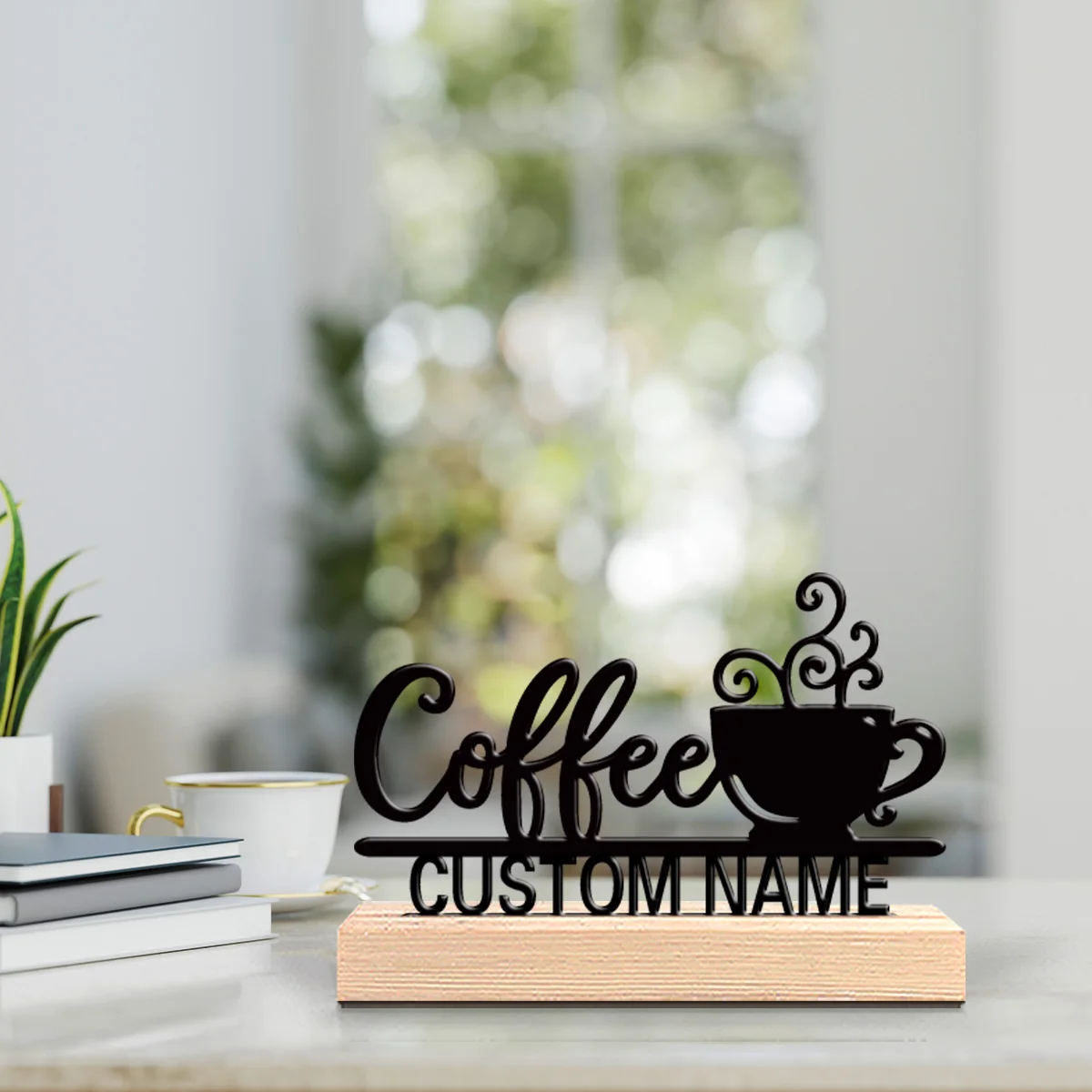 1 Stück Personalisierte Kaffeetisch-Dekoration aus Metall mit Geometrischem Holztablett, Perfekt für Kaffeetische und Yoga-Geschenke