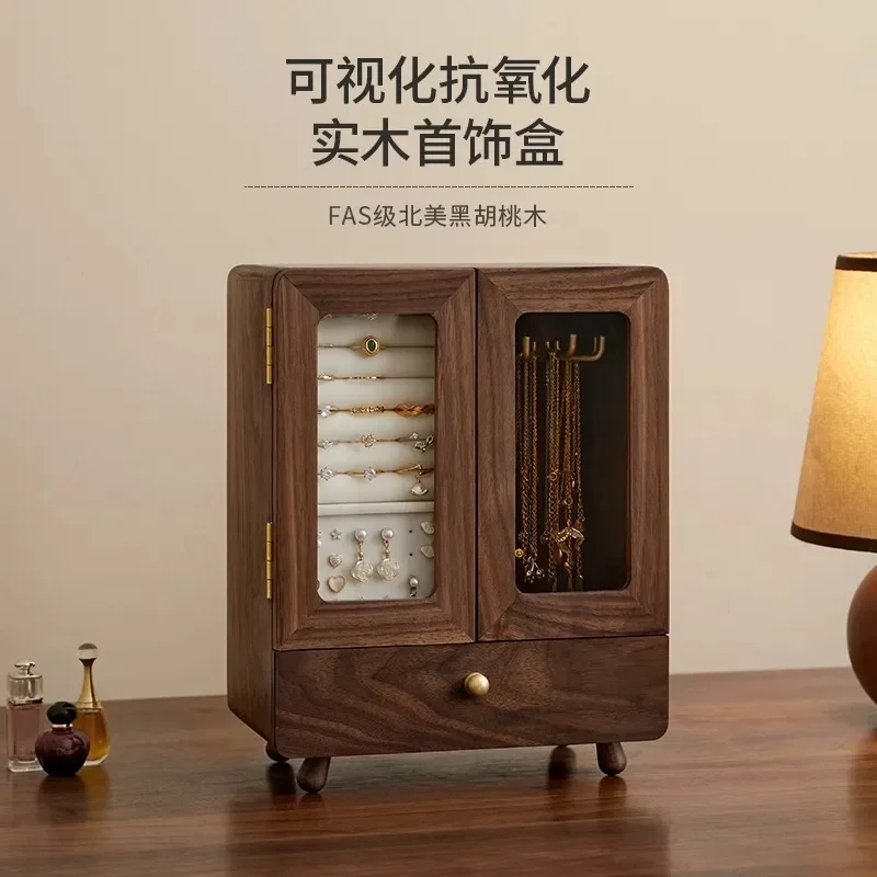 Jewelry storage box, ring necklace, jewelry collection box, finishing box, solid wood flocking, high-end exquisite