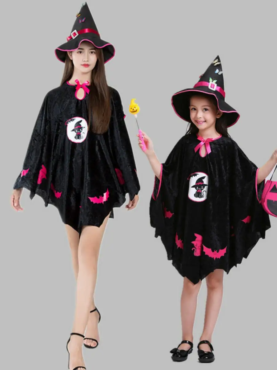

Детский костюм для выступлений на Хэллоуин, плащ ведьмы, наряд для девочек, одежда для выступлений для мальчиков и девочек, одежда для родителей и детей