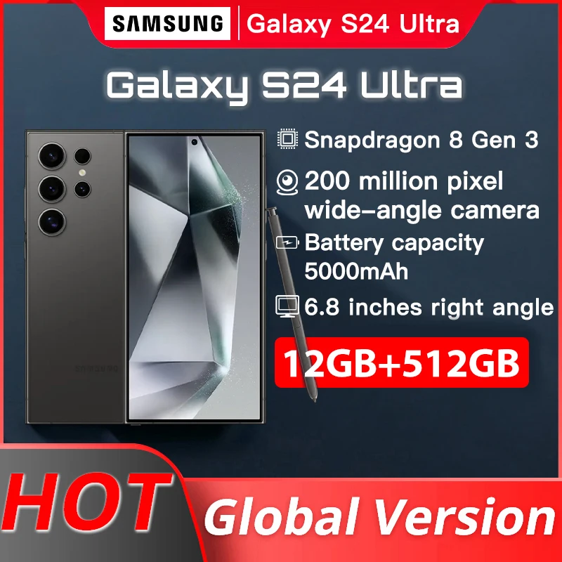 Global Version Samsung Galaxy S24 Ultra 5G Smartphone Snapdragon 8 Gen 3 AMOLED Display 200MP IP68 120Hz