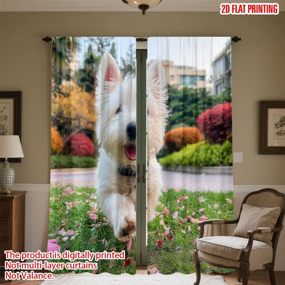 

2D flat printing 2pcs Drapes Happy Dog Running Digital Printed Polyester Drapes Festive Wall Decor for Photo Booths & Events