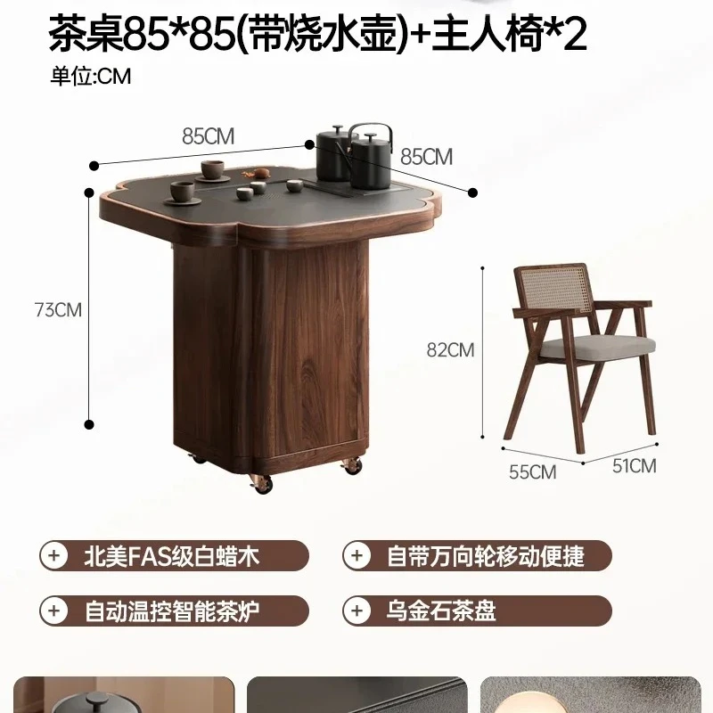 medieval four-leaf clover solid wood movable tea table living room tea cabinet balcony small tea table coffee table