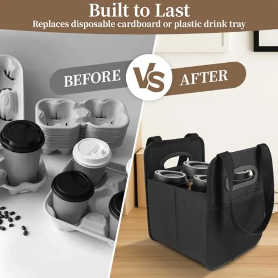 Paquet de 2 porte-boissons avec poignée porte-gobelets réutilisables pour 4 boissons porte-gobelet isolé pliable Portable pour tasse à café pour Del