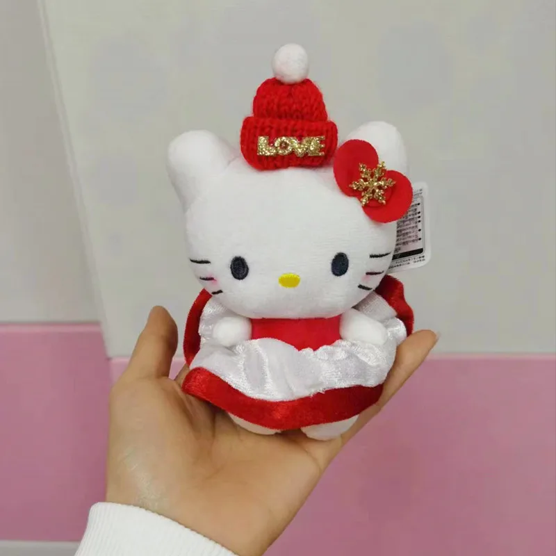 13cm Christmas Hello Kitty Scarf Plush Toys KT Leather Cat Plushies Pendant Keychain Cute Children Toys Christmas Gift for Girls