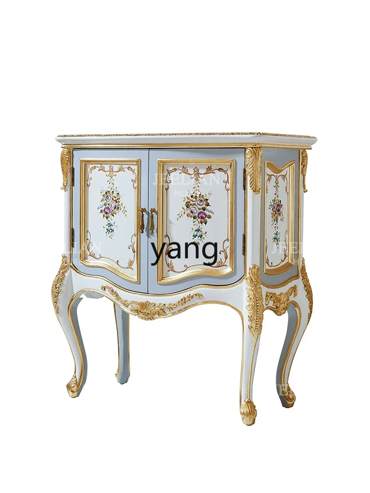 CX  Luxury Living Room Solid Wood Curio Cabinet Exquisite Romantic Hand Painted Flower Drawing Gold Foil Entrance Cabinet