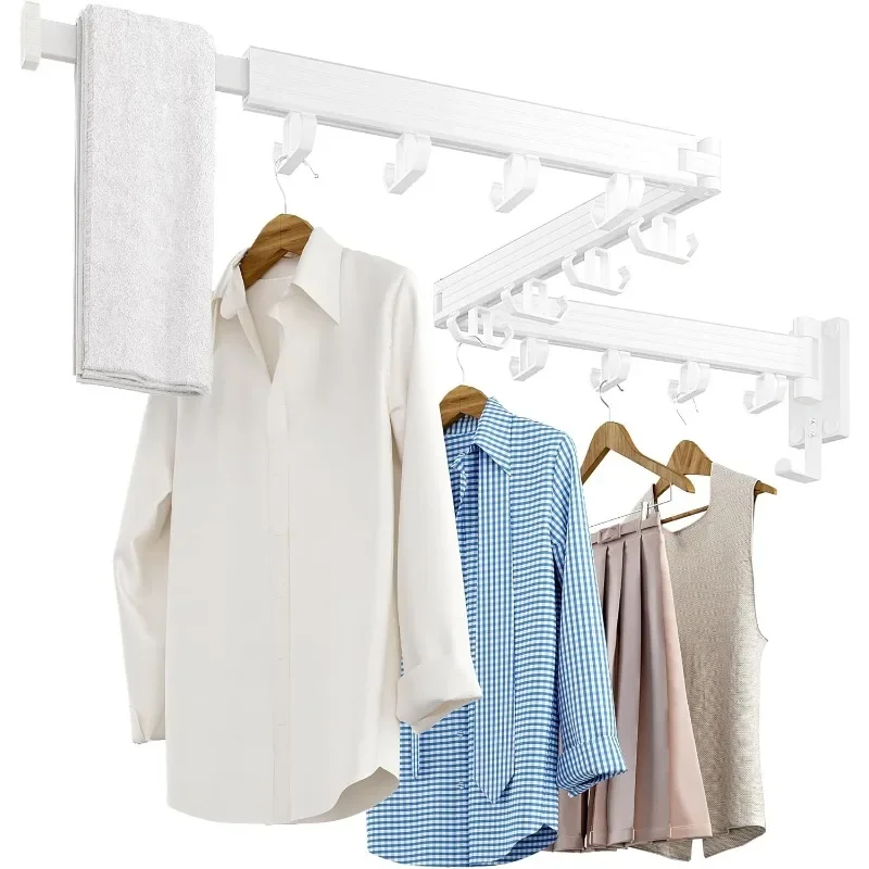 Clothes Drying Rack Wall Mounted, Retractable Drying Racks for Laundry, Foldable Drying Rack With 12 Hooks,