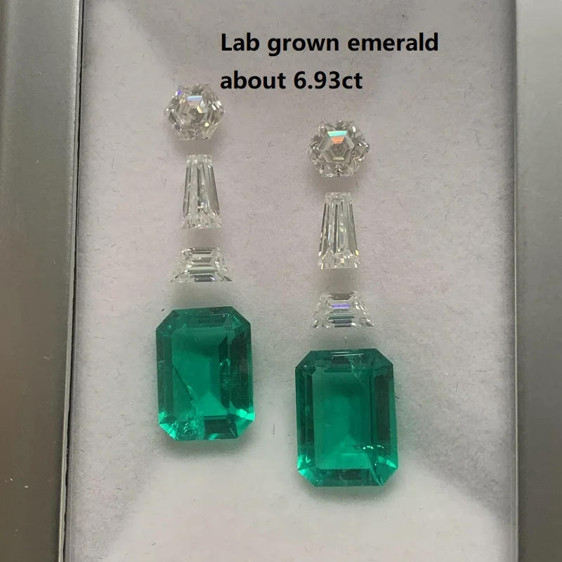 Ruif Unique New Design Lab Grown Eemerald with D Color Moissanite Gemstone Set for Earring DIY