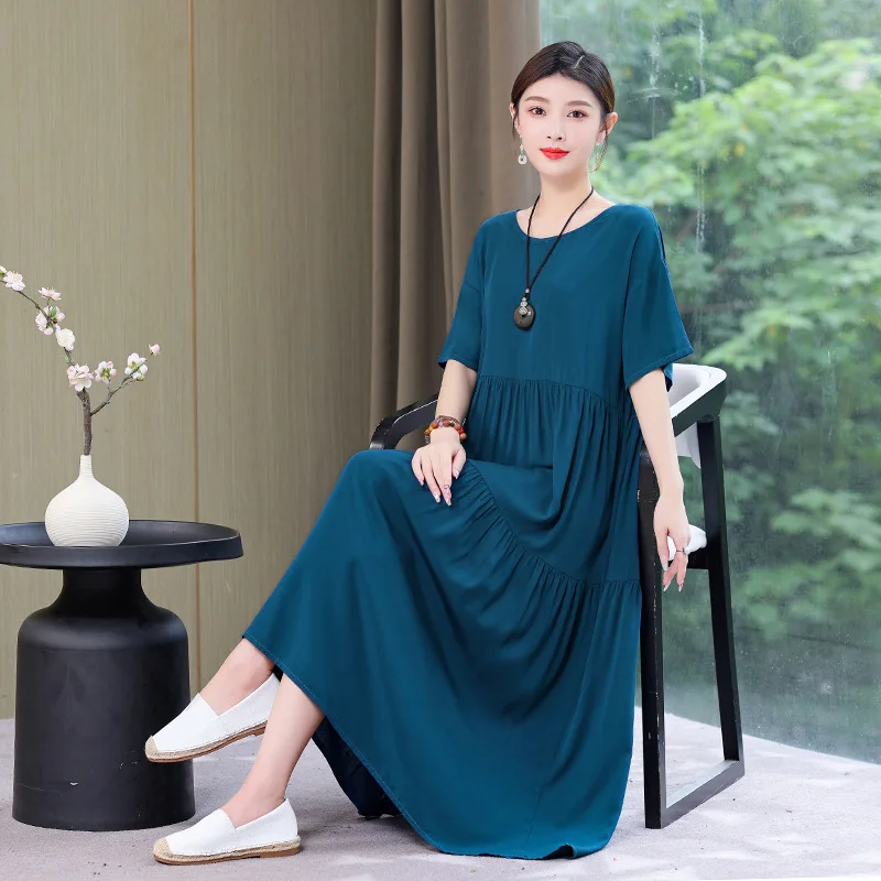 XL-6XL Loose Middle Aged Mother Cotton Rayon Dress For Summer Sleepwear Nightgowns Women New Plus Size Nightshirt Female