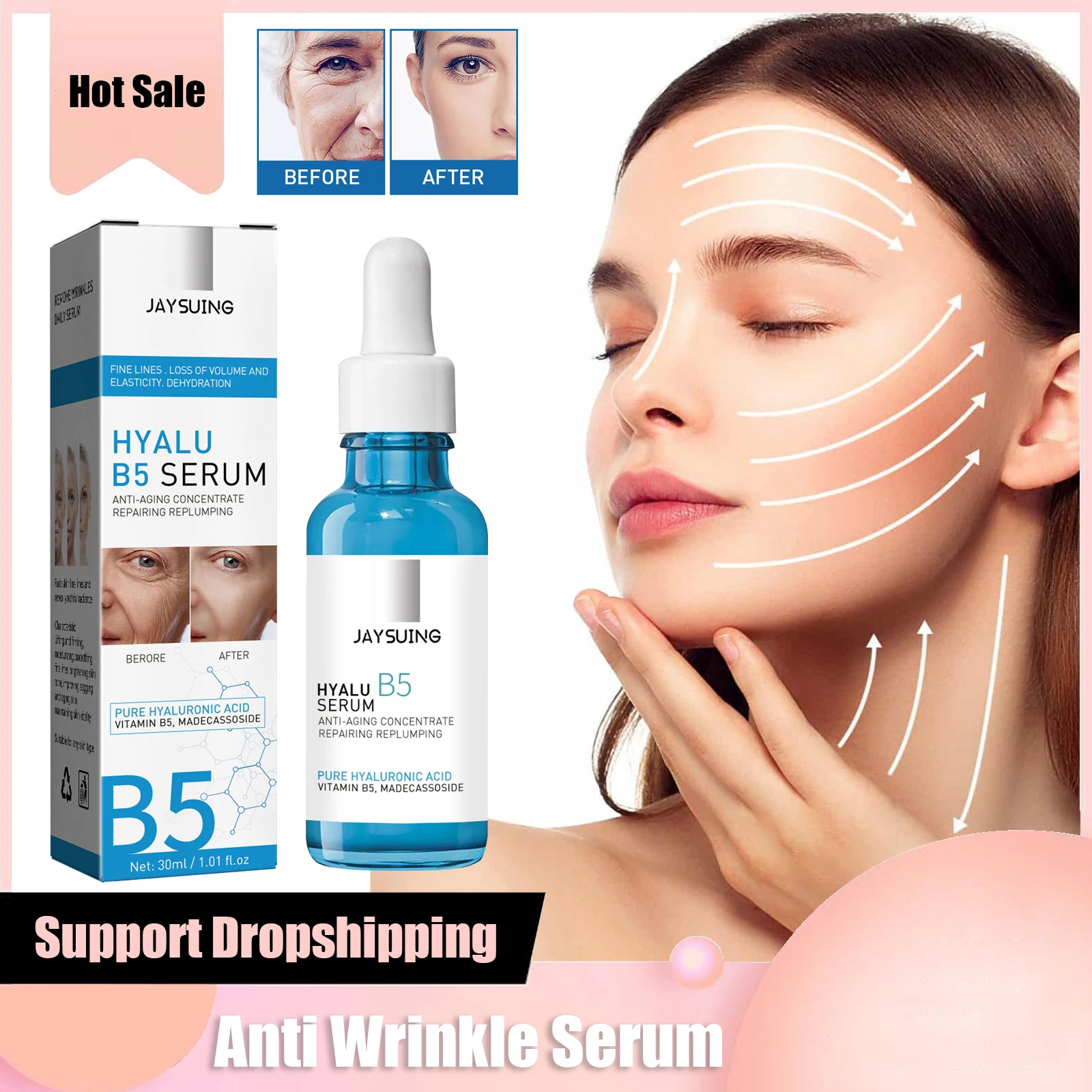 Anti Wrinkle Serum Pure Hyaluronic Acid B5 Anti Aging Lift Firming Fine Lines Lightening Dark Circle Skin Brightening Essence