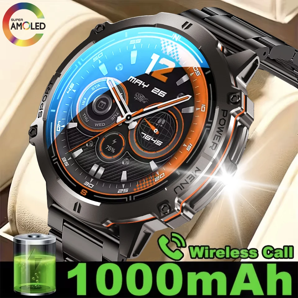 

2025 Новые военные умные часы с GPS, 5 атм, водонепроницаемые, 1000 мАч, аккумулятор большой емкости, компас, высотомер, 1,73 дюйма, AMOLED-экран, умные часы