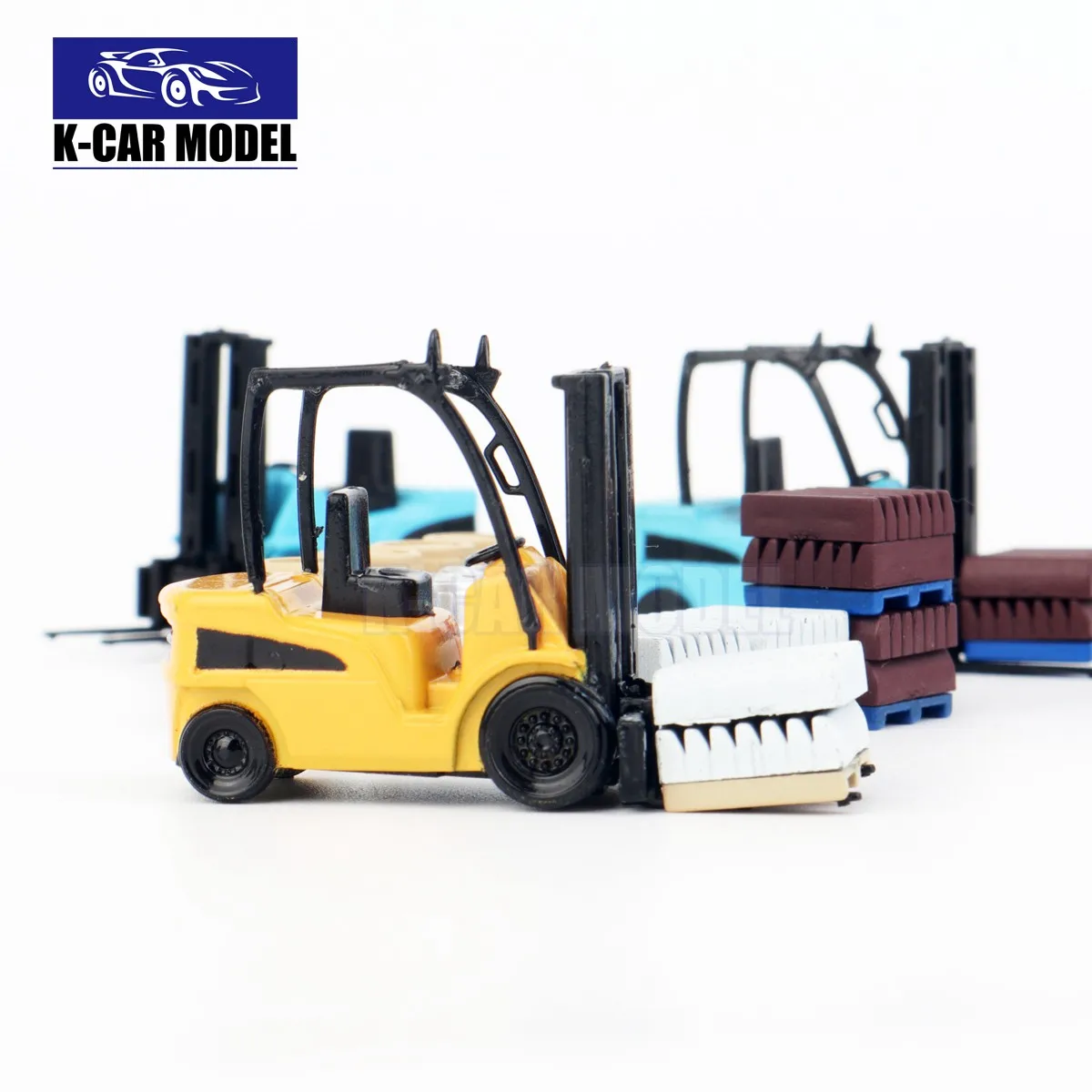 1/76 Forklift Truck And Cargo Barrel Static Placement Scene Model