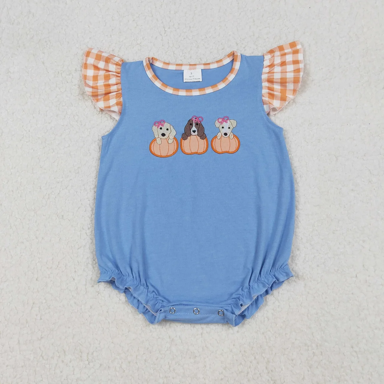 

Wholesale Girl Toddler Thanksgiving Children Embroidery Dogs Bows Pumpkins Romper Kids Newborn Coverall Bubble Cotton Bodysuit
