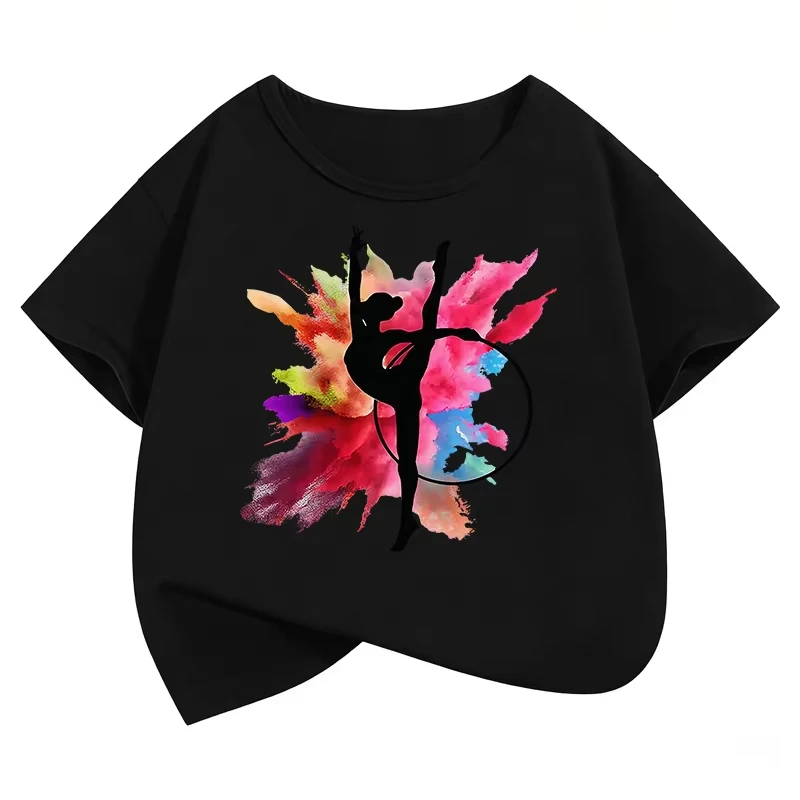 Fashion Retro Dancing Colorful Design T Shirts Y2k Short Sleeve Kids Children's T-shirt Girls Summer Spring Casual Top Tee