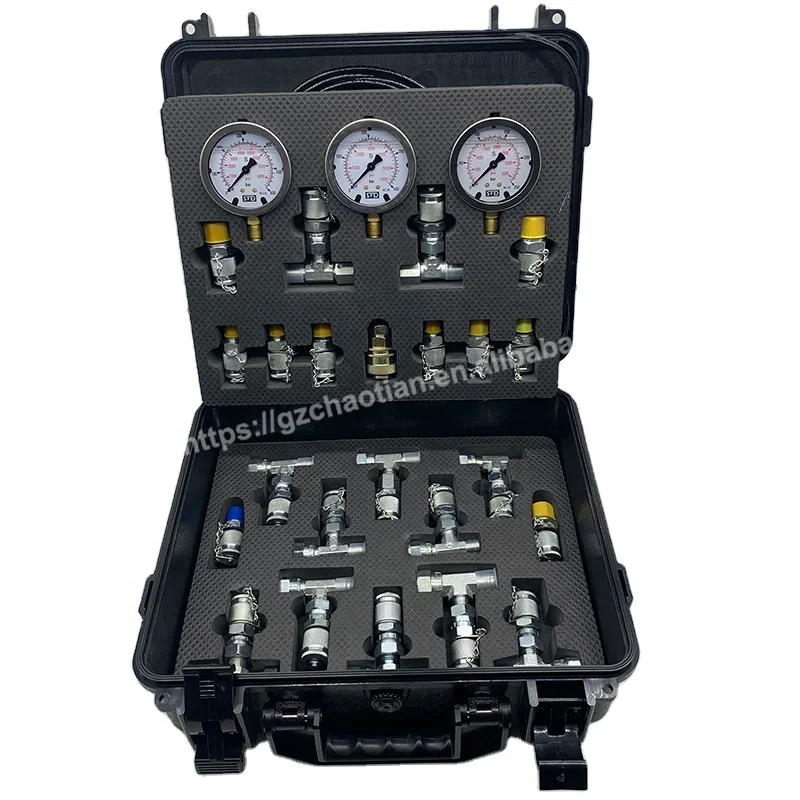 

All Models Hydraulic Pressure Test Kit with 3 Gauges 3 Test Hoses 11 Couplings and 12 Tee Connectors Pressure Gauge Kit