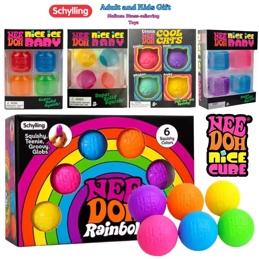 Needoh Nice Ice Baby Fidget Cube Set 4er-Pack Super Solide Quetsch-Sensorik-Spielzeuge Ungiftige Squeeze-Spielzeuge für ADHS und Autismus Geschenk