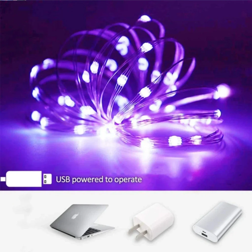 1/2/3/5/10/20M USB LED String Lights Silver Wire Garland Light Wodoodporne wróżki na Boże Narodzenie Dekoracja weselna