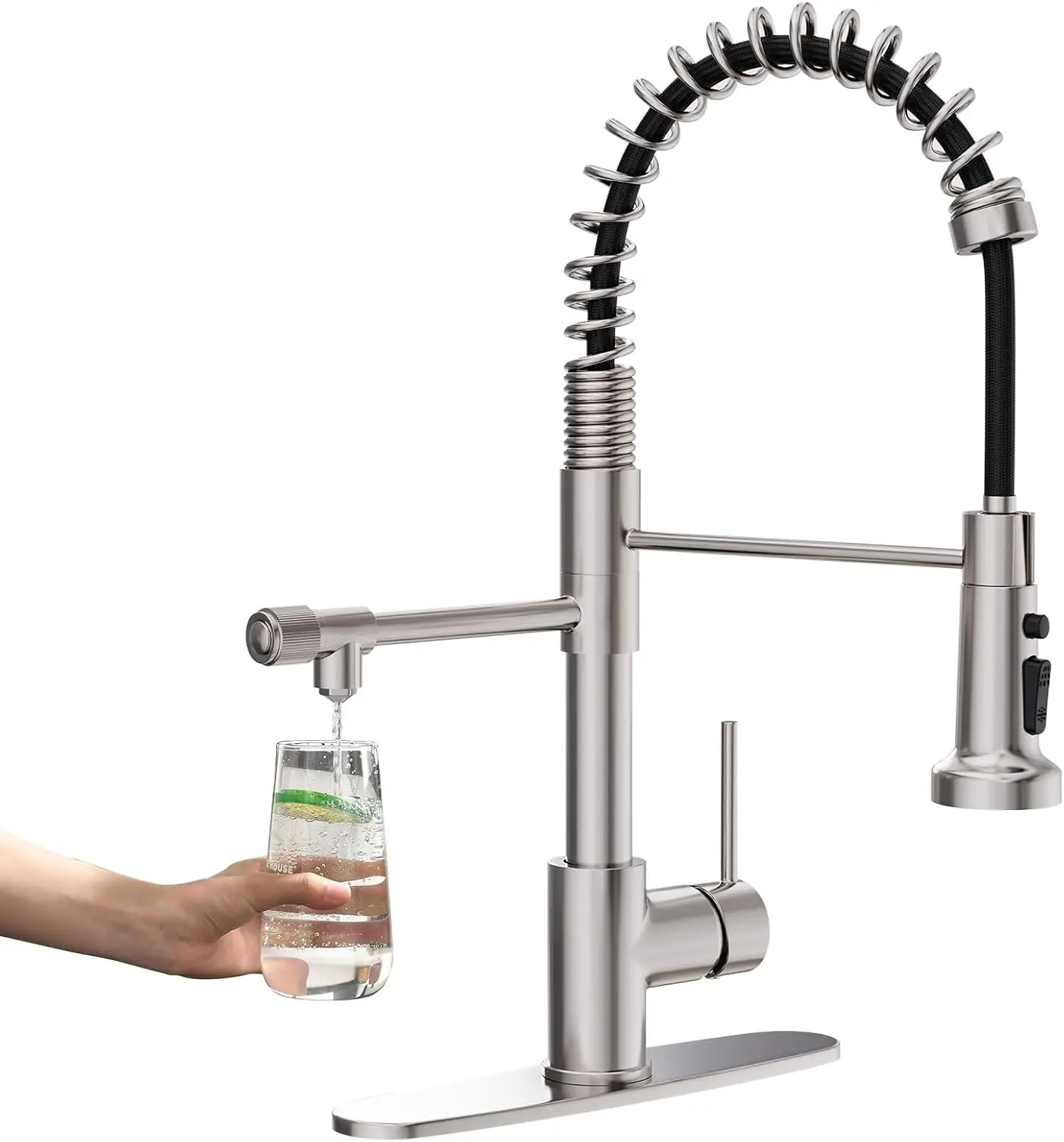 

3-in-1 Pull-Down Kitchen Faucet with Water Filtration, Brushed Nickel Finish, Commercial Style