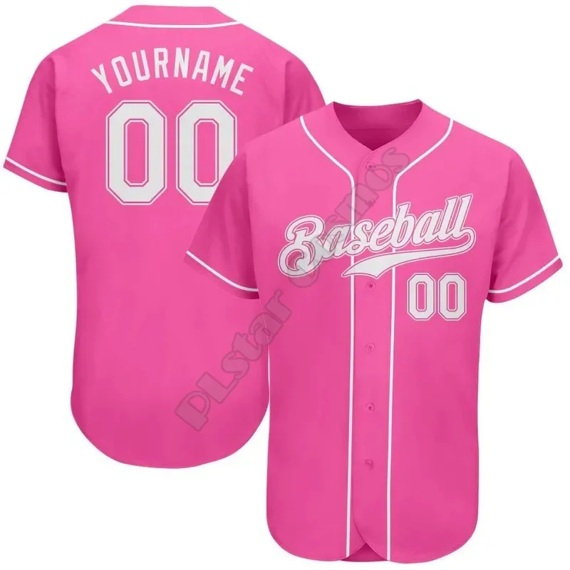 PLstar Cosmos-Maillot de baseball avec nom personnalisé, chemise de baseball authentique, chemise hip hop, blanc, rose, blanc