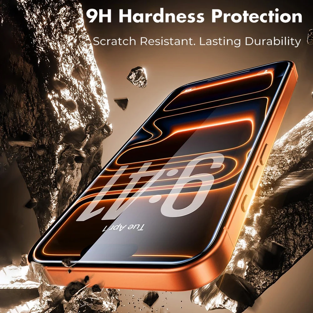 4Pcs 9H+ Hardness Tempered Glass For iPhone 17 18 16 15 14 13 12 Pro Max Screen Protector With installation frame Glass Film