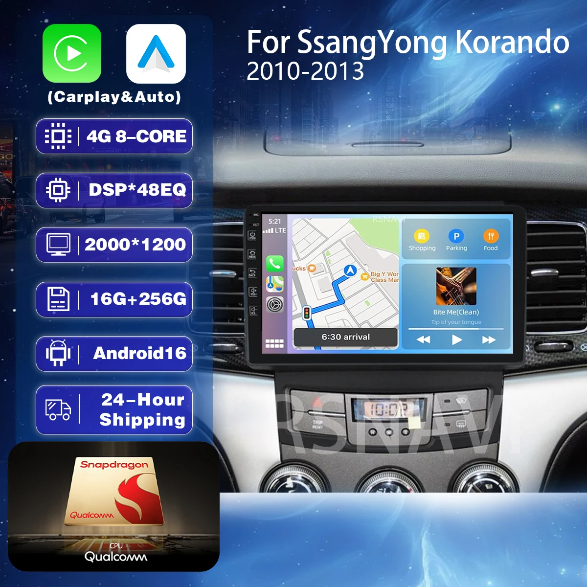 Android 16 Carplay Car Radio Multimedia For SsangYong Korando 3 Actyon 2 2010 - 2013 Head Unit BT GPS video DVD Autoradio Stereo