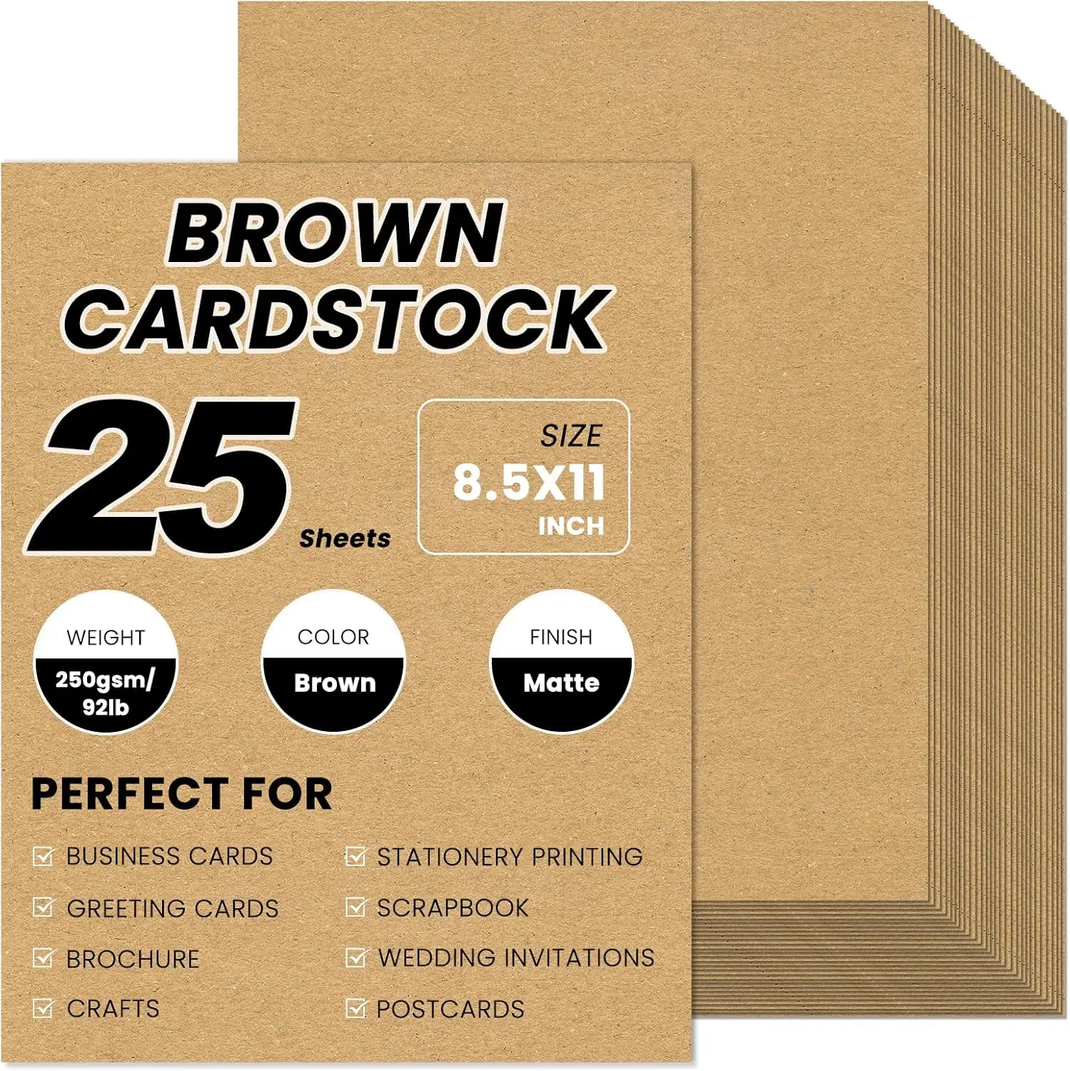 

25 Sheets Brown Cardstock 8.5x11 92lb Kraft Paper for Invitations, Scrapbooking, DIY Crafts