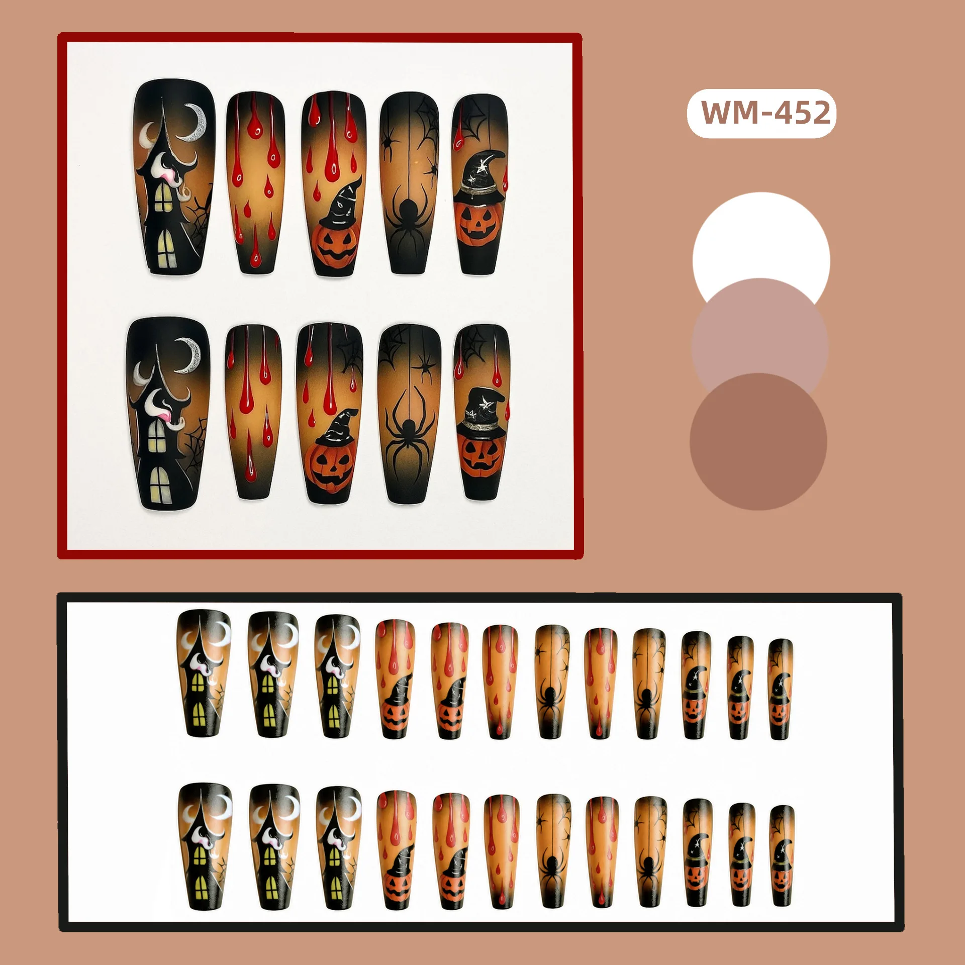 24 Stück Europäische Lange Sargförmige Aufklebenägel Gotisches Dunkles Schwarzes Spinnennetz-Design Französische Künstliche Nägel Halloween Tragbare Falsche Nägel – Detail 8